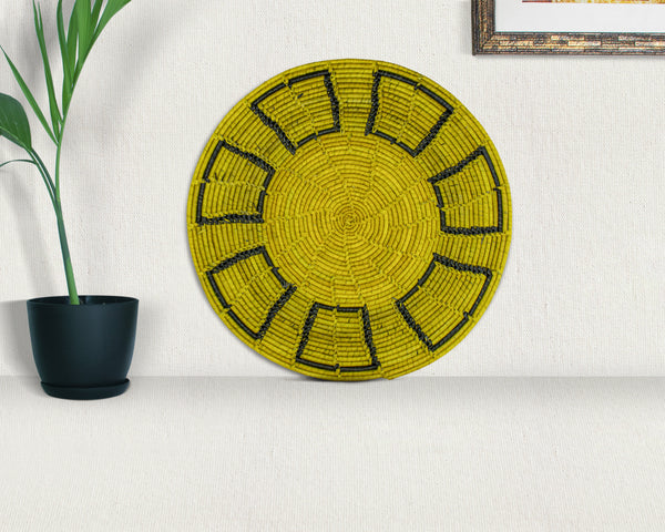 Yellow Mesa Navajo Mat Wall Basket 14-inch