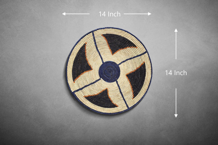 Four Triangle Hand-Woven Basket, 14-inch Diameter and 3-inch Depth