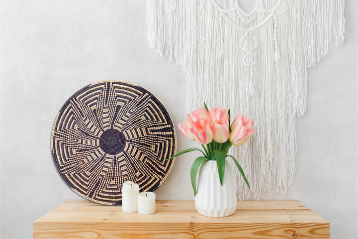 Squash Blossom Hand-Woven Basket, 14-inch Diameter and 3-inch Depth.