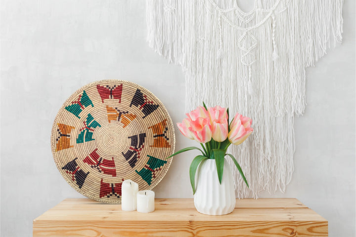 Spring Butterfly Hand-Woven Basket, 14-inch Diameter and 3-inch Depth.