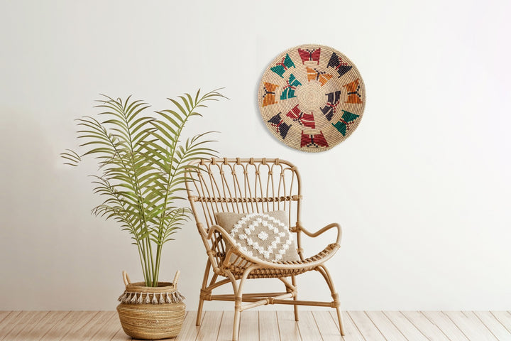 Spring Butterfly Hand-Woven Basket, 14-inch Diameter and 3-inch Depth.