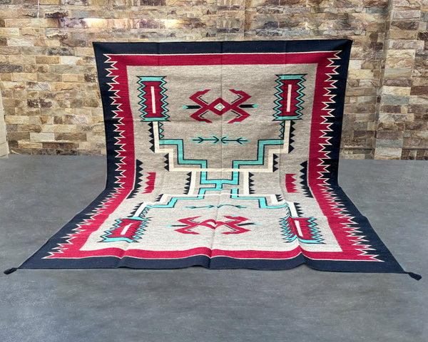 Storm Dancer Large Southwestern-Inspired Wool Dhurrie - 8x10 ft