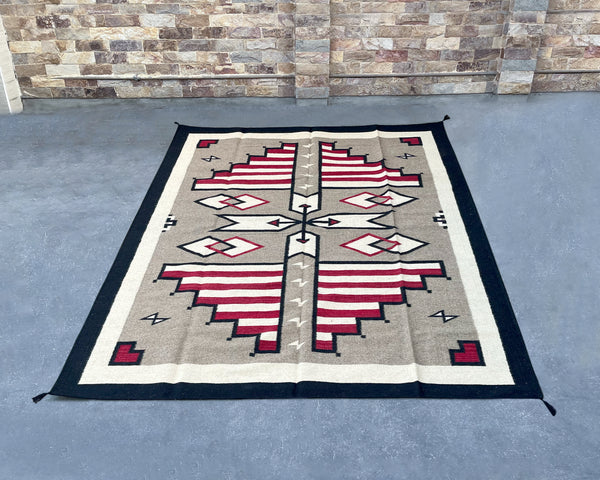 Sky Feathers Large Southwestern-Inspired Wool Dhurrie - 8x10 ft