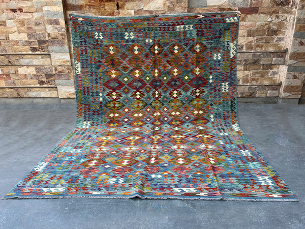 Afghan Maimana Wool Kilim - 12x9 ft