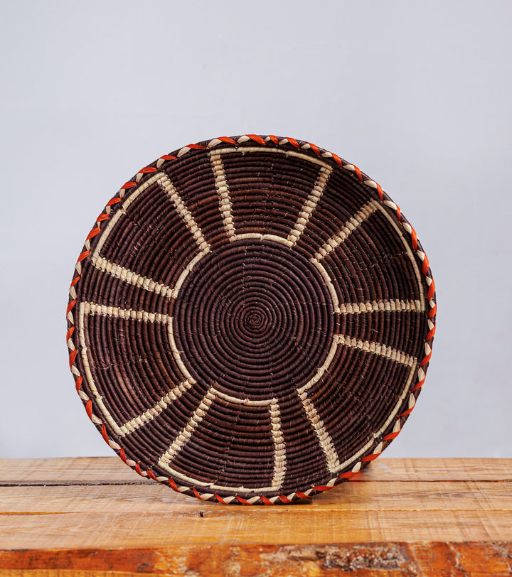 Brown Obstract Hand-Woven plate, 14-inch Diameter and 1.5-inch Depth.