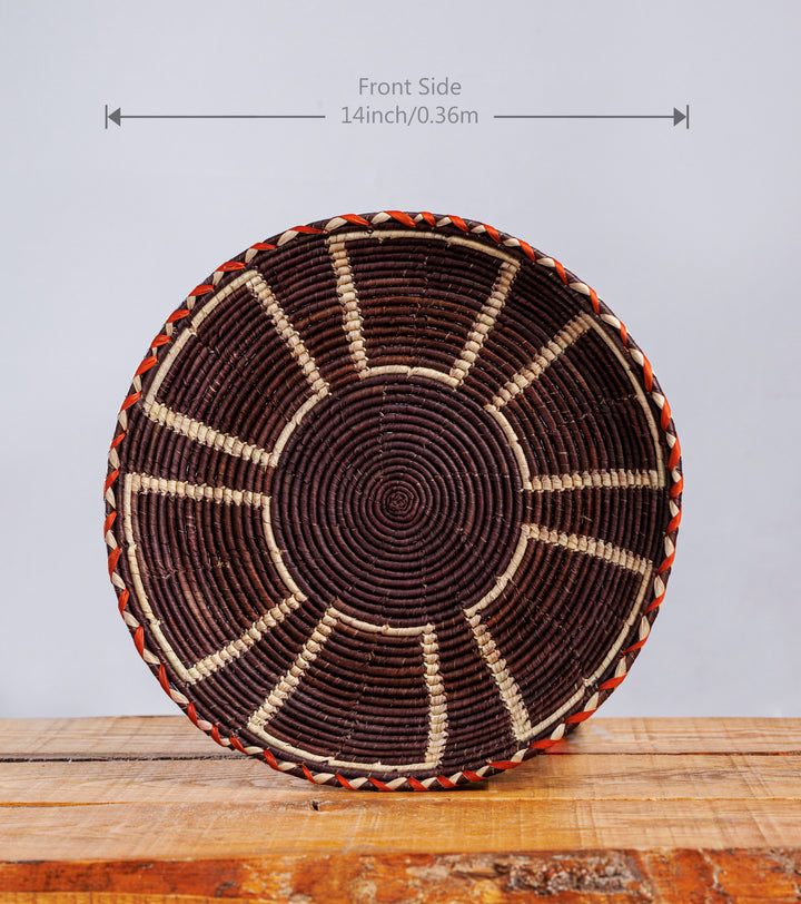 Brown Obstract Hand-Woven plate, 14-inch Diameter and 1.5-inch Depth.