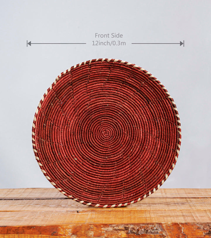 Brown Plain Hand-Woven Plate, 12-inch Diameter and 1.5-inch Depth.