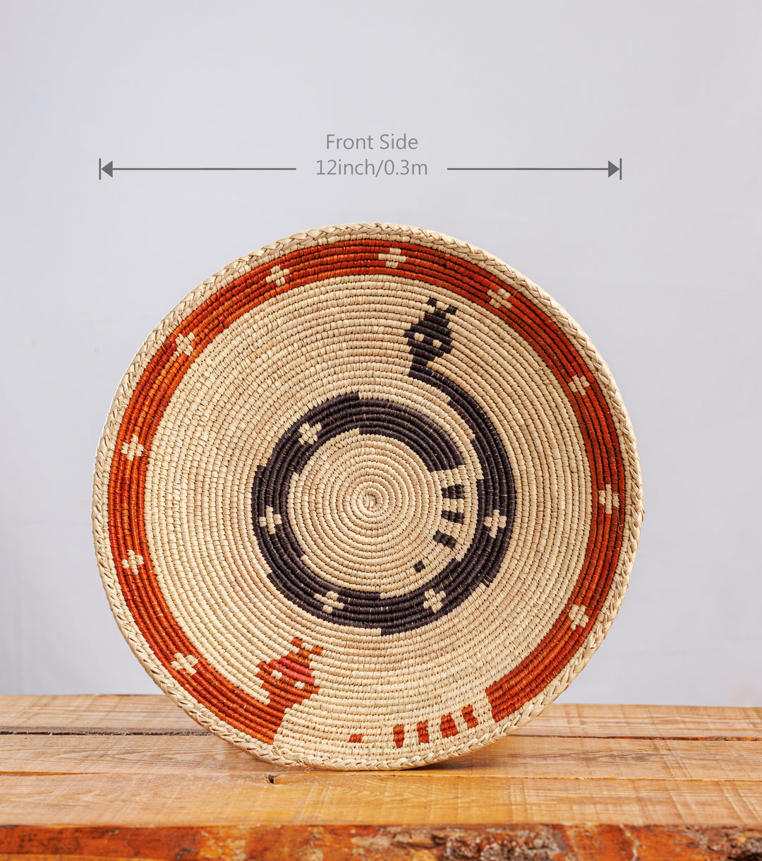 Two Snakes Hand Woven Basket, 12-inch Diameter and 2.5-inch Depth