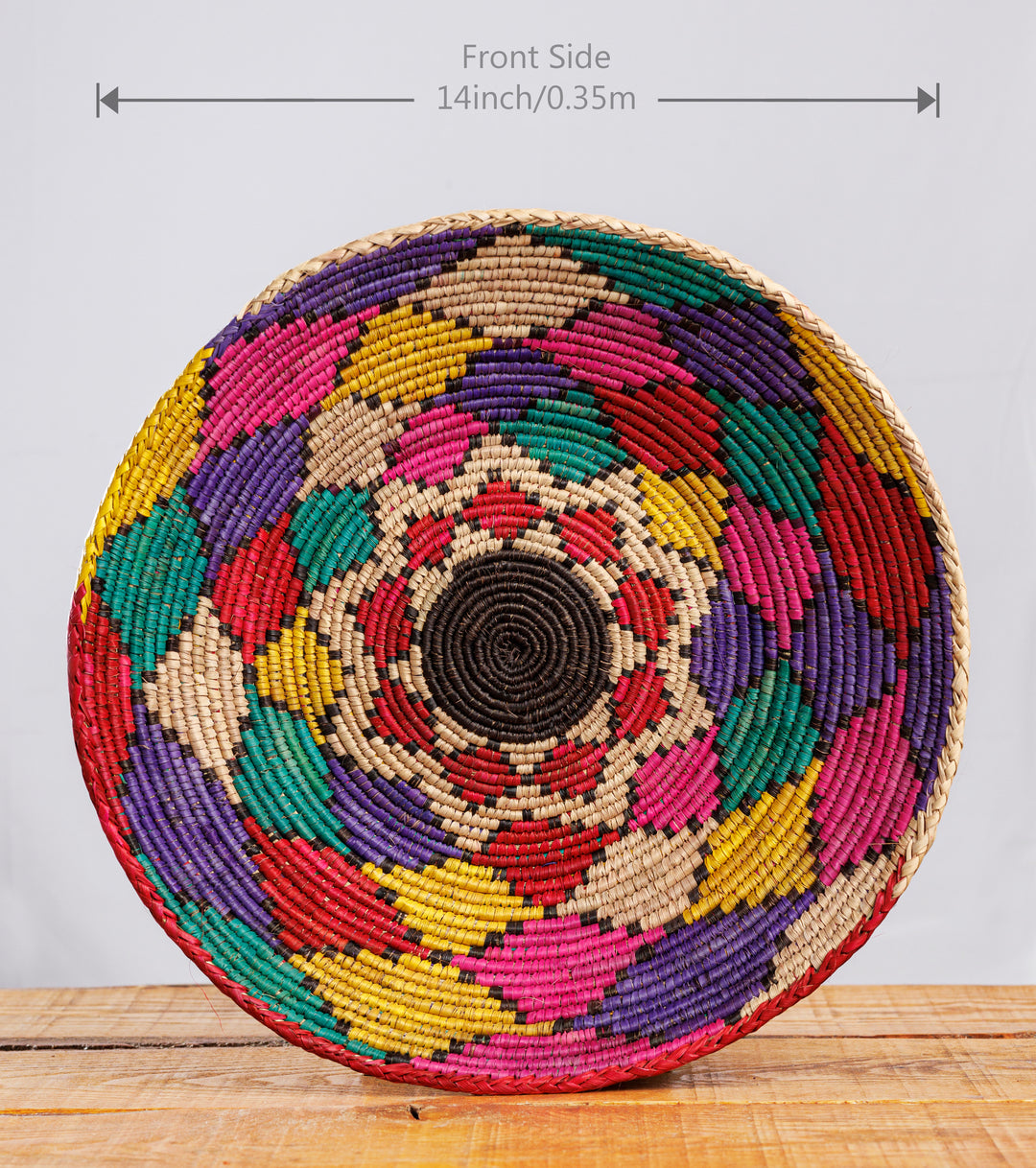 Rainbow Flower Hand Woven Basket, 14-inch Diameter and 2-inch Depth