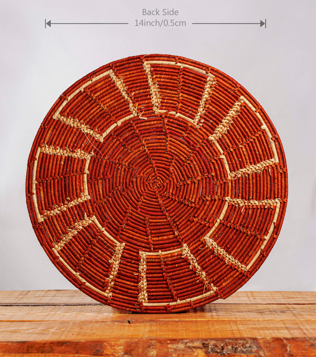 Orange Obstract Hand Woven Mat, 14-inch Diameter and 0.1-inch Depth.