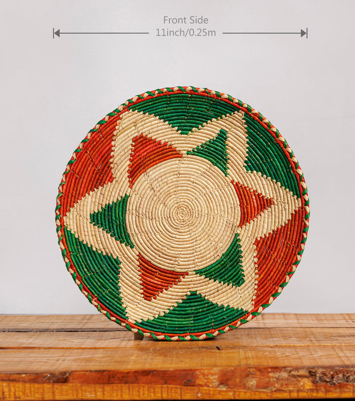 Dessert Green Sunshine Hand-Woven Plate, 11-inch Diameter and 0.1-inch Depth.