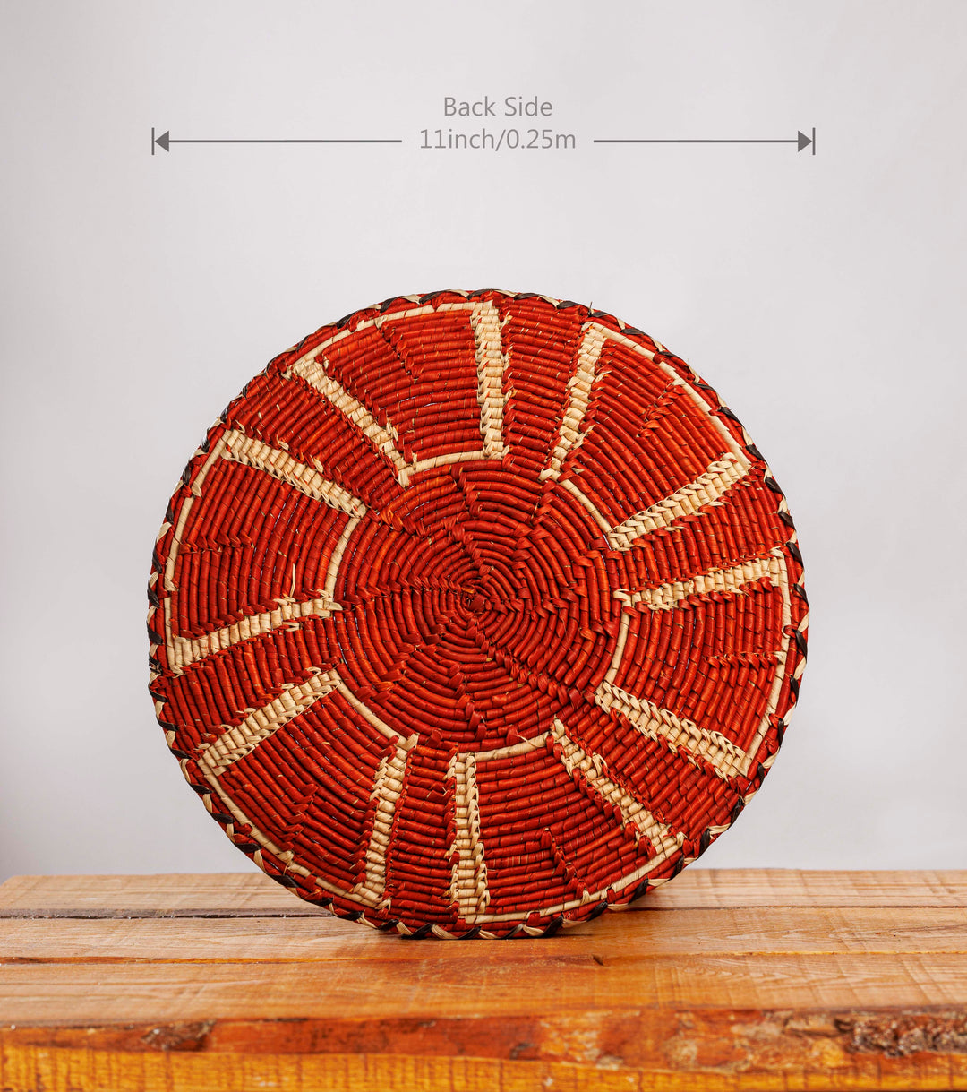 Red Obstract Hand-Woven Plate, 11-inch Diameter and 0.1-inch Depth.