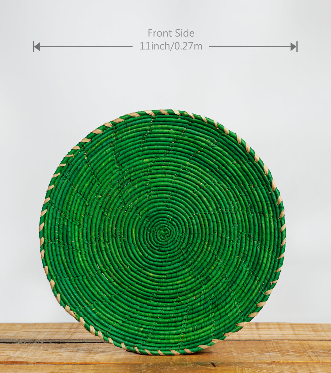 Green plain Hand-Woven Plate, 11-inch Diameter and 1.5-inch Depth.