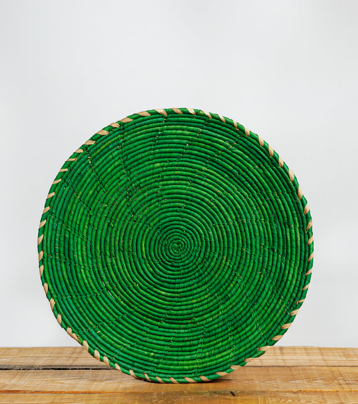 Green plain Hand-Woven Plate, 11-inch Diameter and 1.5-inch Depth.