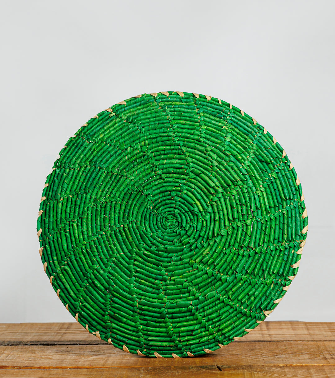 Green plain Hand-Woven Plate, 11-inch Diameter and 1.5-inch Depth.