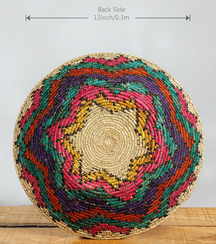 Multi Pyramid Design Hand-Woven Basket, 14-inch Diameter and 2.5-inch Depth.