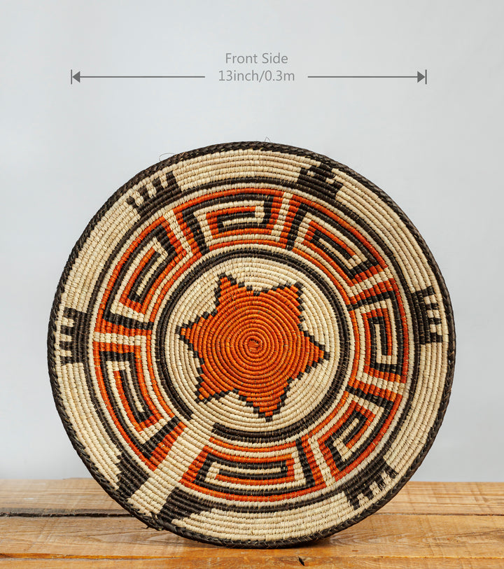 Climb Star Hand-Woven Basket, 13-inch Diameter and 2-inch Depth.