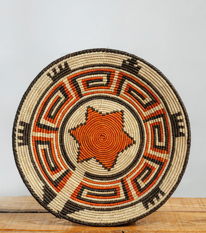 Climb Star Hand-Woven Basket, 13-inch Diameter and 2-inch Depth.