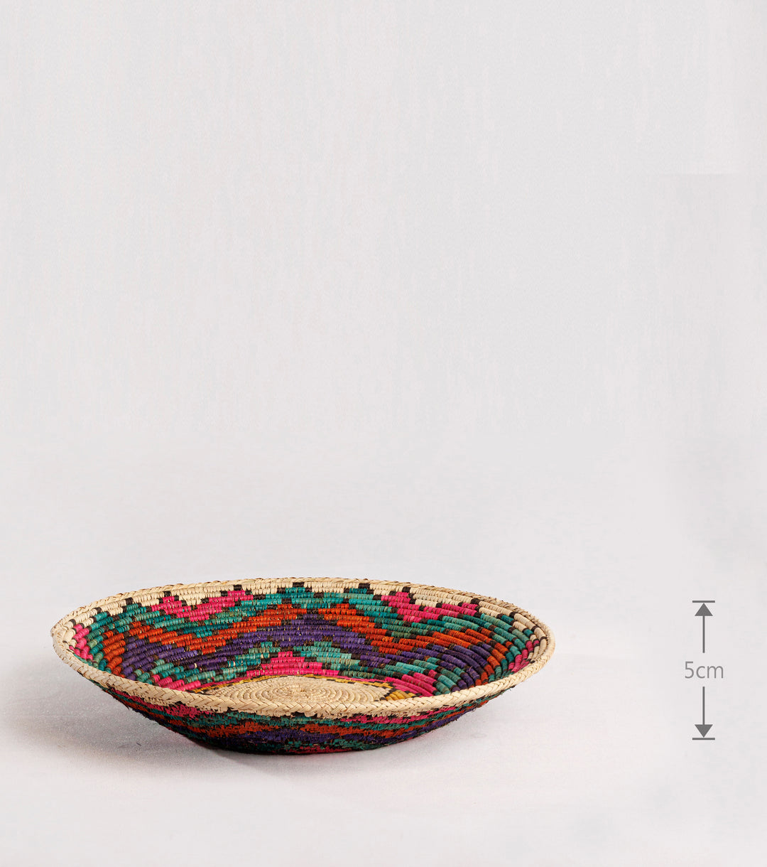 Multi Pyramid Design Hand-Woven Basket, 14-inch Diameter and 2.5-inch Depth.