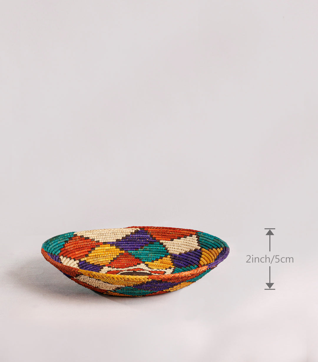 Rainbow Flower Hand Woven Basket, 14-inch Diameter and 2-inch Depth