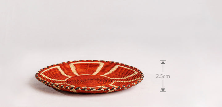 Red Obstract Hand-Woven Plate, 11-inch Diameter and 0.1-inch Depth.