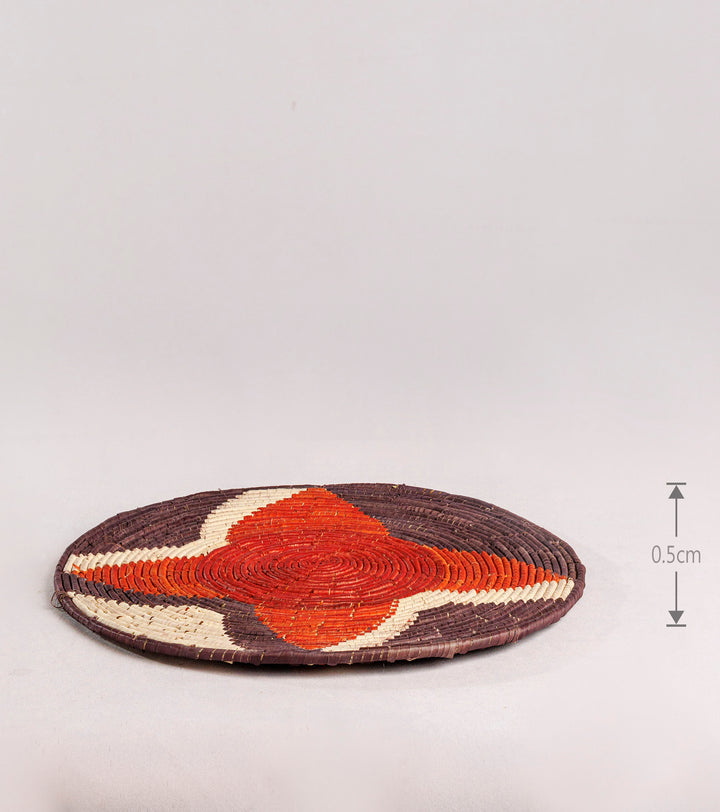 Red Fan Hand Woven Mat, 14-inch Diameter and 0.2-inch Depth.