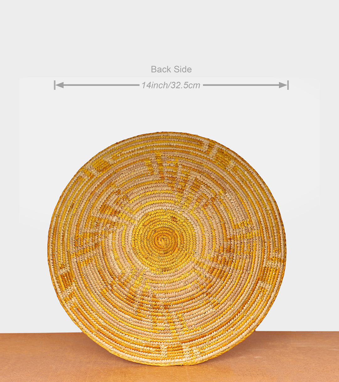 Yellow Abstract Hand-Woven Basket, 14-inch Diameter and 3-inch Depth