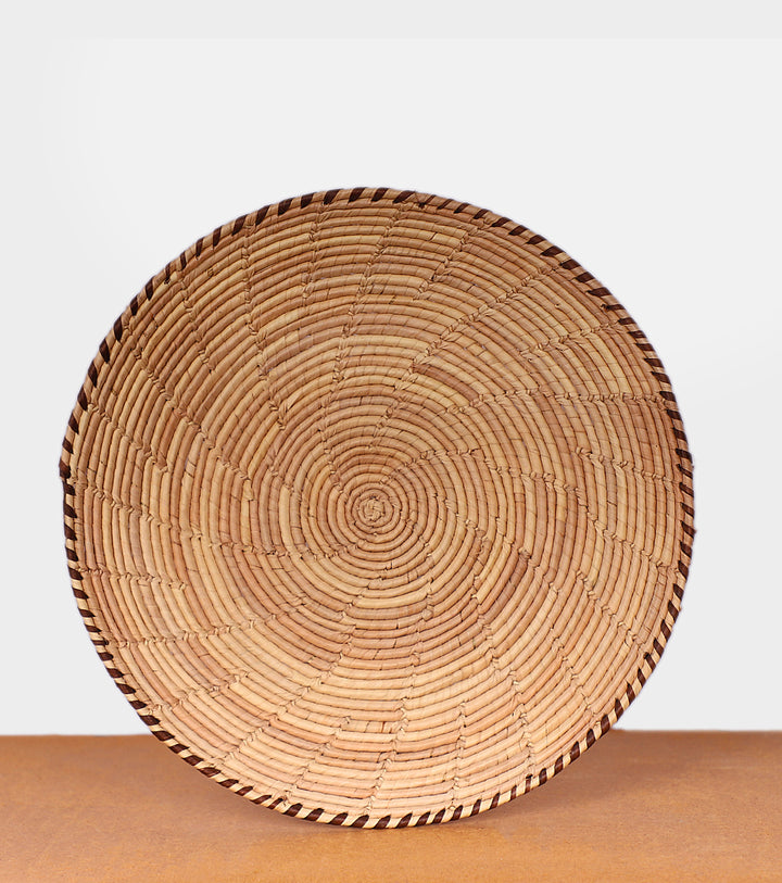 Pure Palm Brown Plain Hand-Woven Plate, 12-inch Diameter and 1-inch Depth