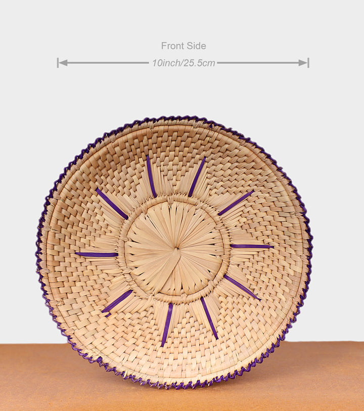 Pure Palm Purple Plate Hand-Woven Plate, 10-inch Diameter and 1.5-inch Depth.