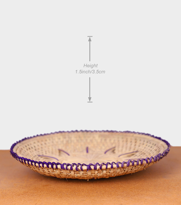 Pure Palm Purple Plate Hand-Woven Plate, 10-inch Diameter and 1.5-inch Depth.