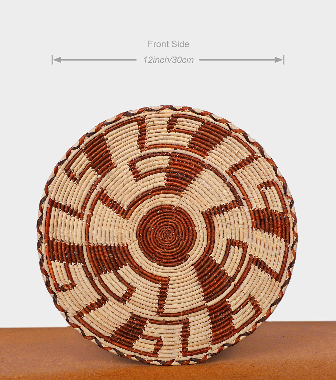 Abstract Brown Palm Design Hand-Woven Plate, 12-inch Diameter and 1-inch Depth.