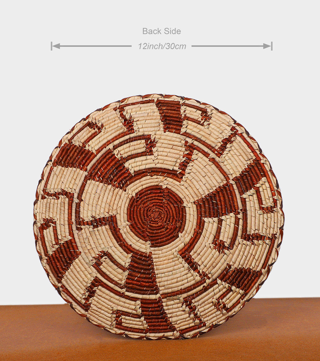 Abstract Brown Palm Design Hand-Woven Plate, 12-inch Diameter and 1-inch Depth.