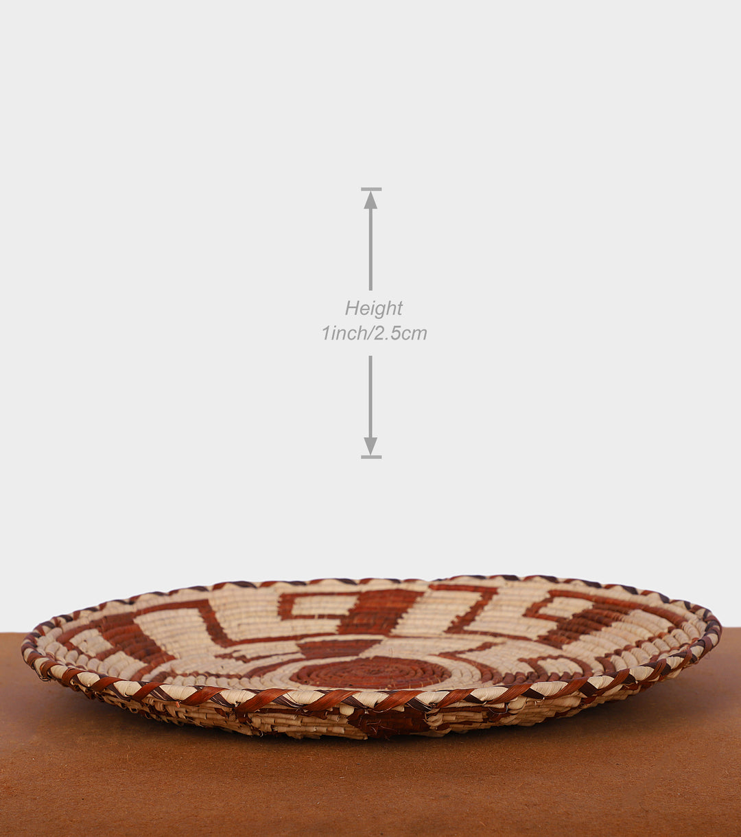 Abstract Brown Palm Design Hand-Woven Plate, 12-inch Diameter and 1-inch Depth.