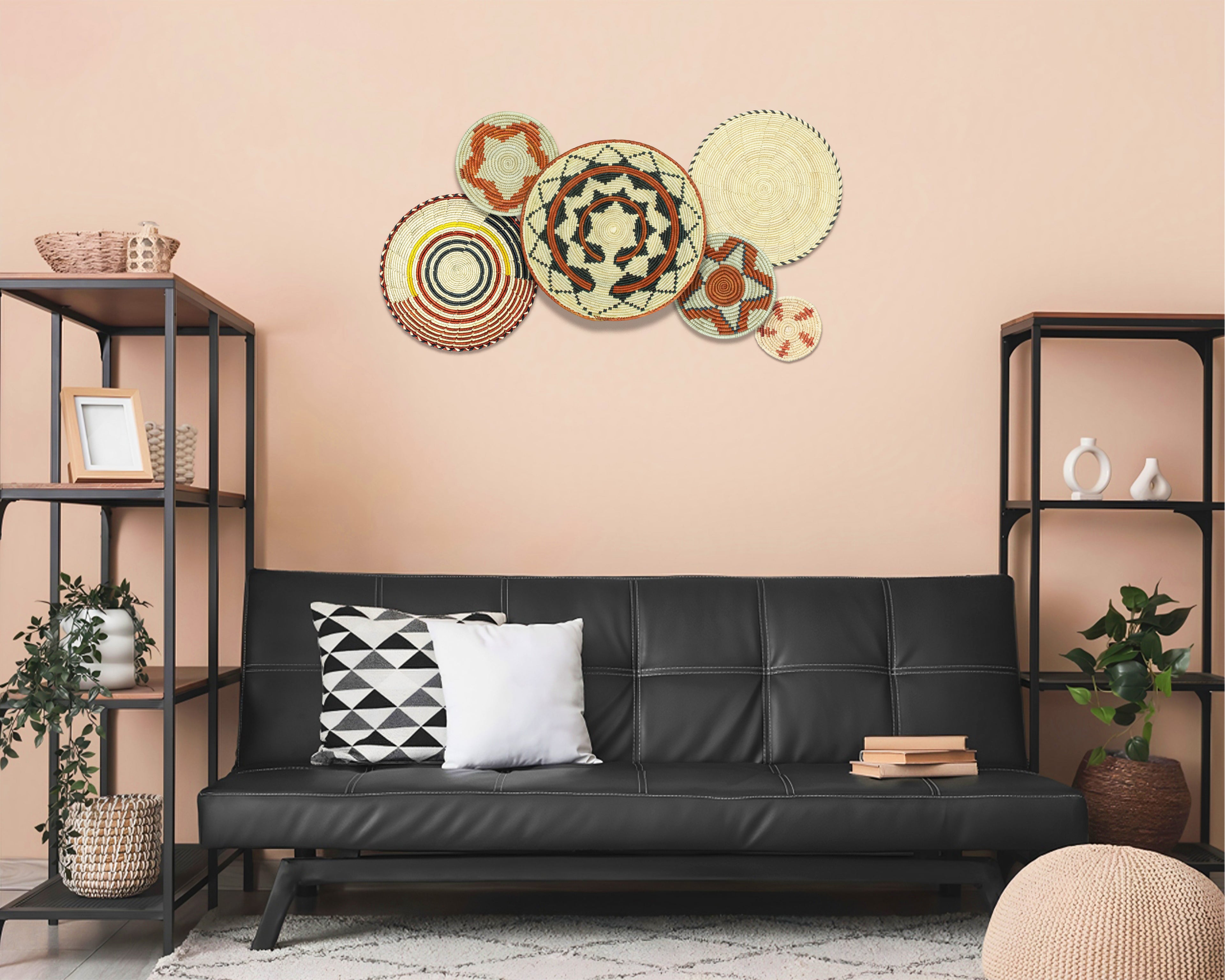 Set of 6 Handwoven wall baskets SET-396-6 N