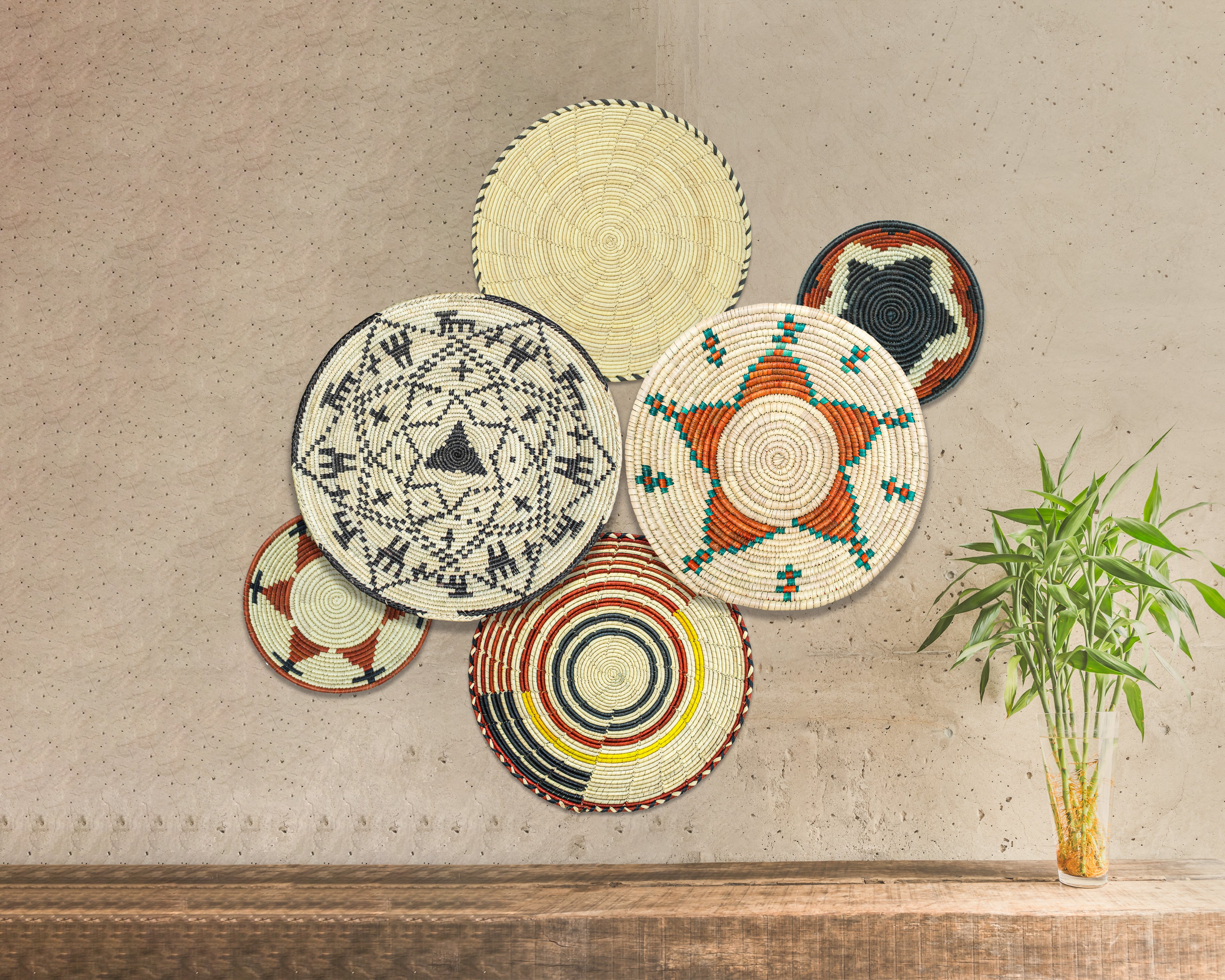 Set of 6 Handwoven wall baskets SET-274-6 N