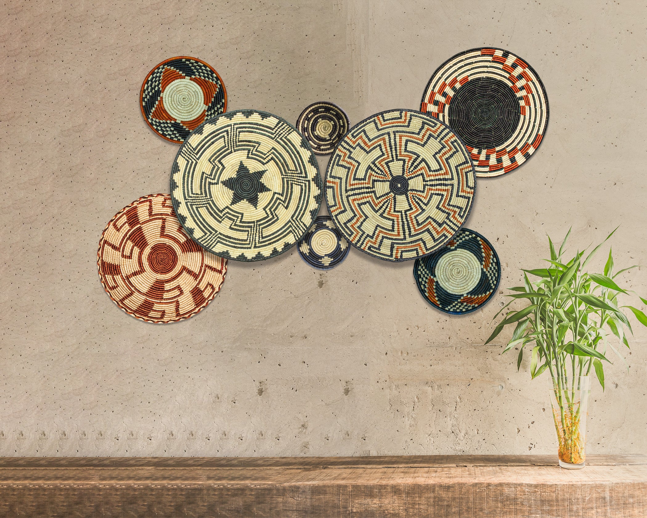 Set of 8 Handwoven wall baskets SET-254-8 N