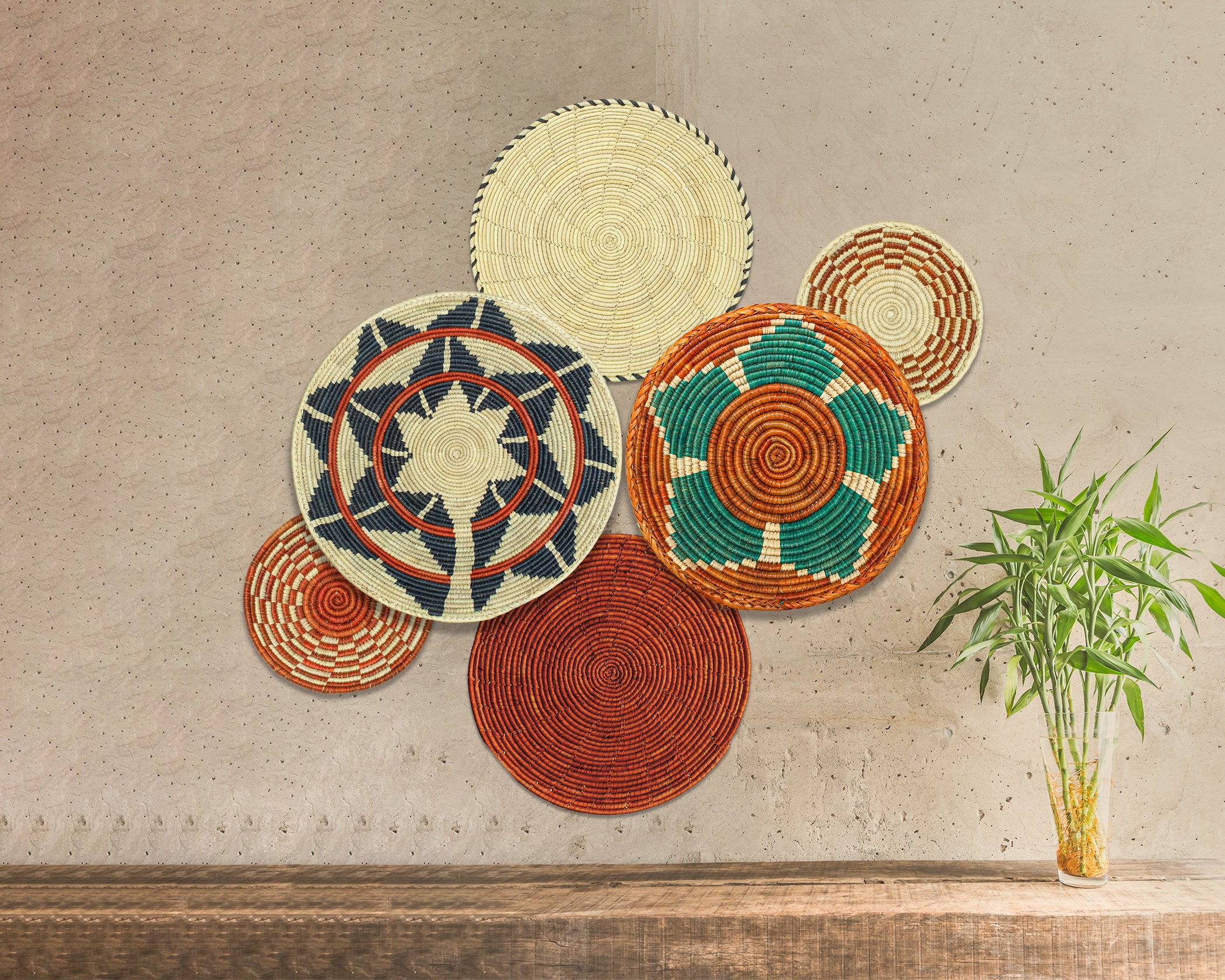 Set of 6 Handwoven wall baskets SET-276-6 N