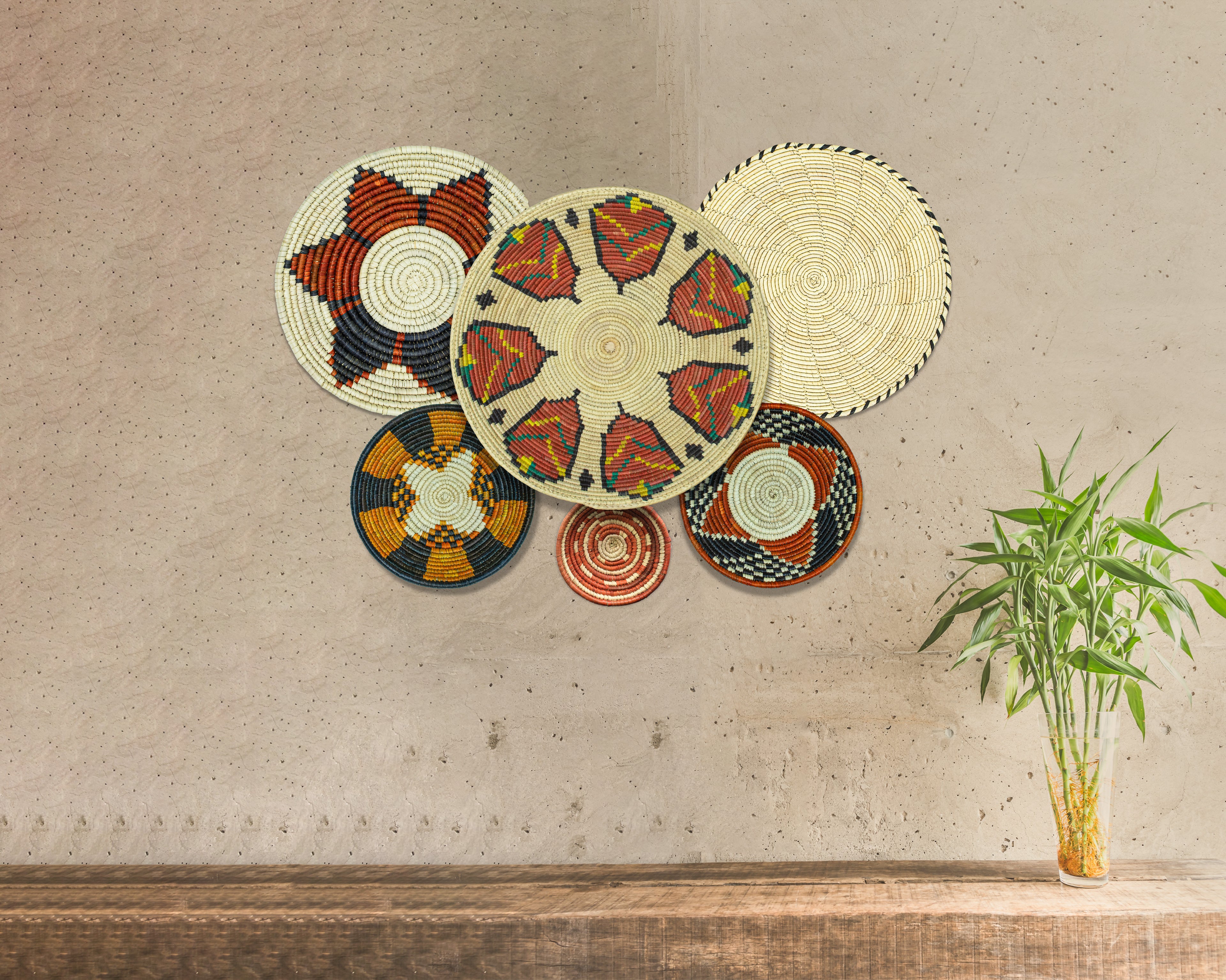 Set of 6 Handwoven wall baskets SET-388-6 N