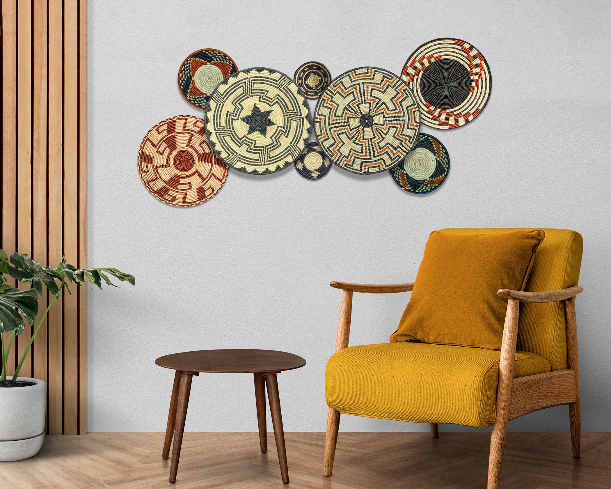 Set of 8 Handwoven wall baskets SET-254-8 N