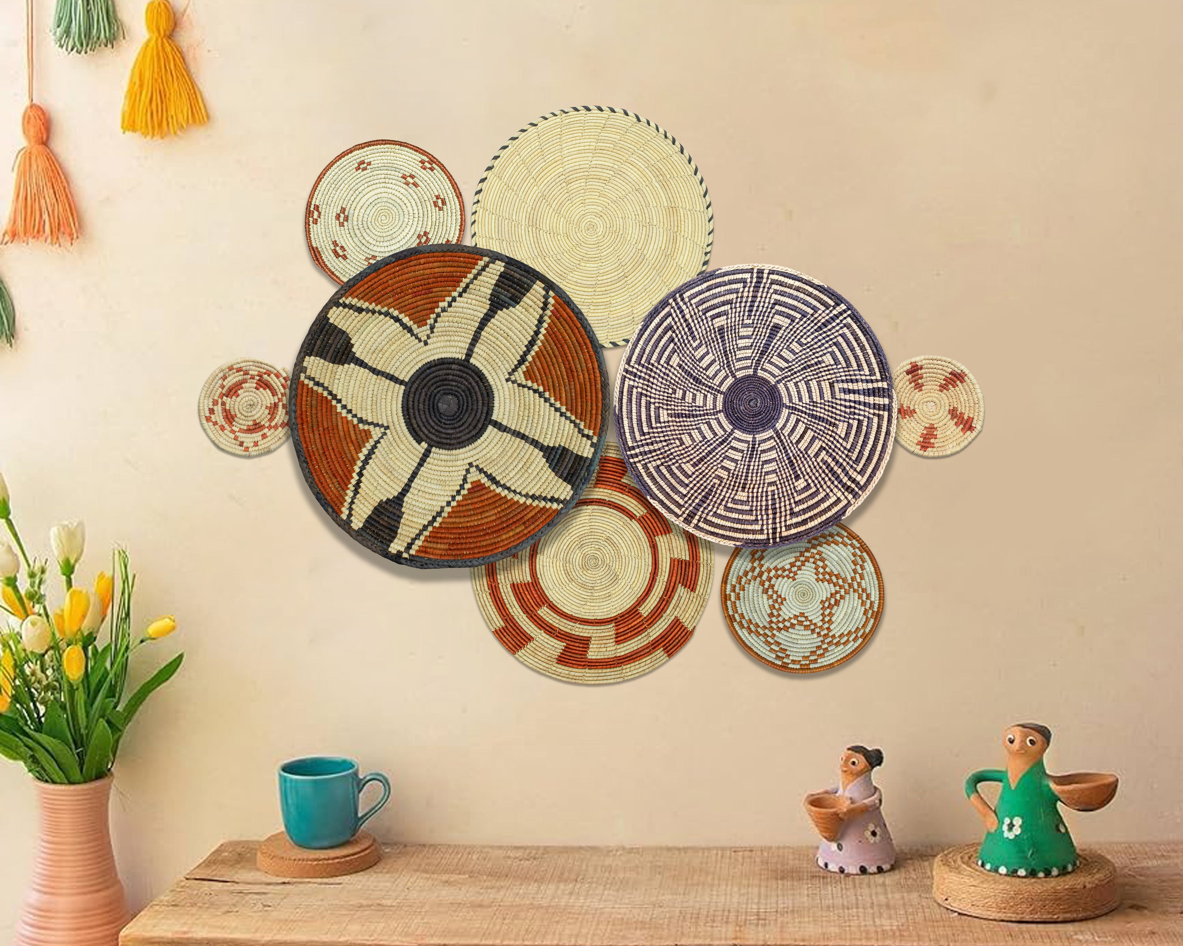 Set of 8 Handwoven wall baskets SET-358-8 N