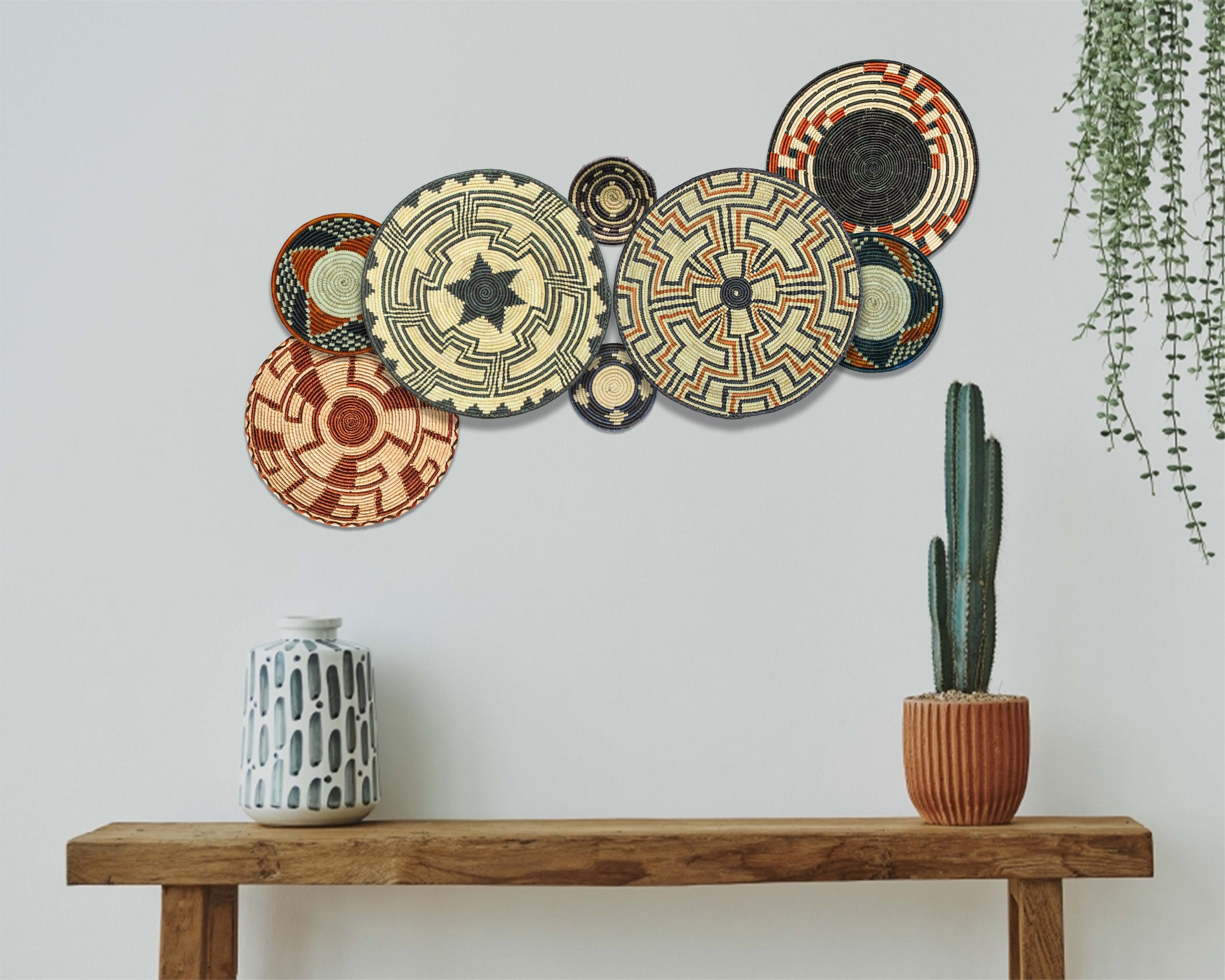 Set of 8 Handwoven wall baskets SET-254-8 N