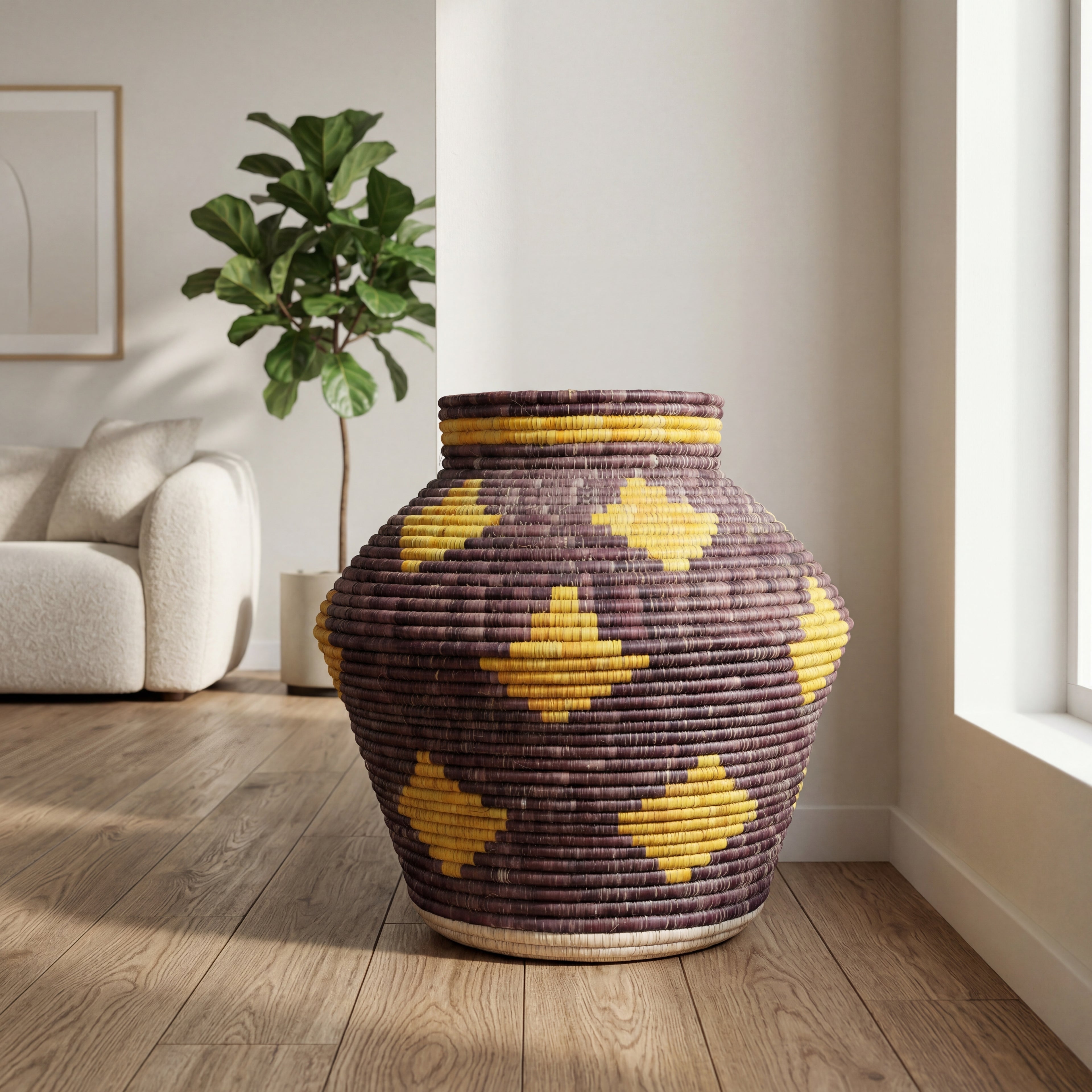 Golden Yellow Plum Diamond Pattern Potter Basket