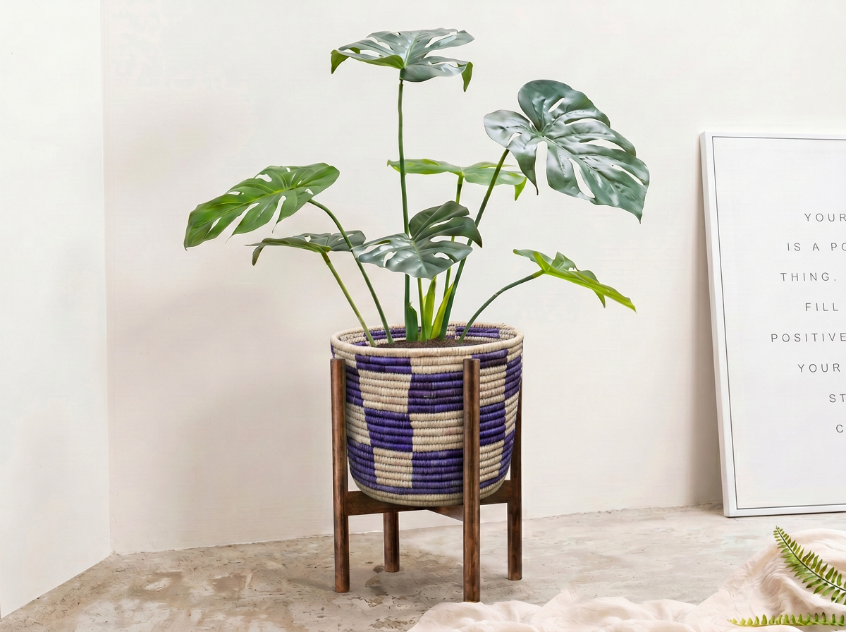 Magenta Checkered Planter Basket