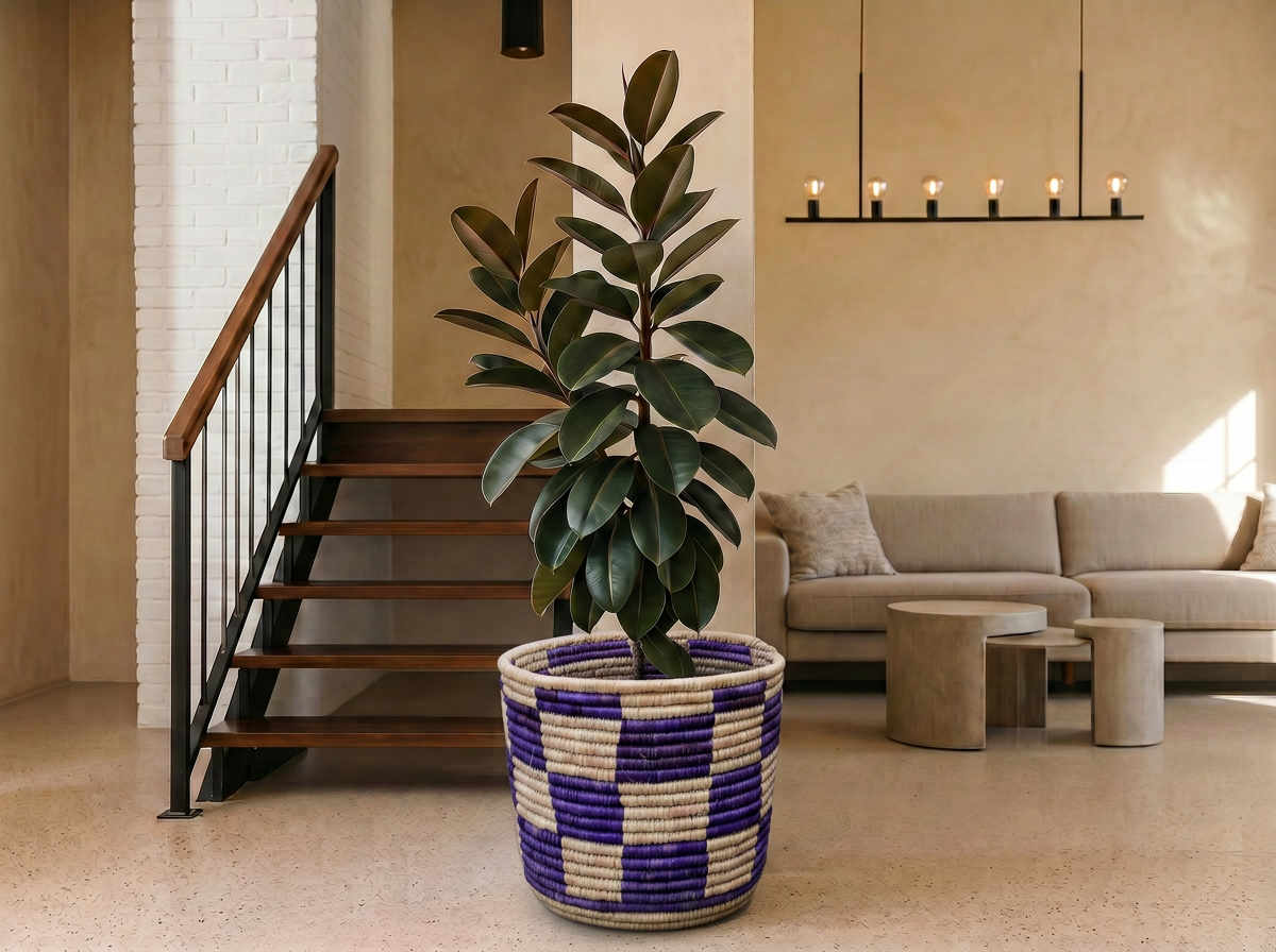 Magenta Checkered Planter Basket