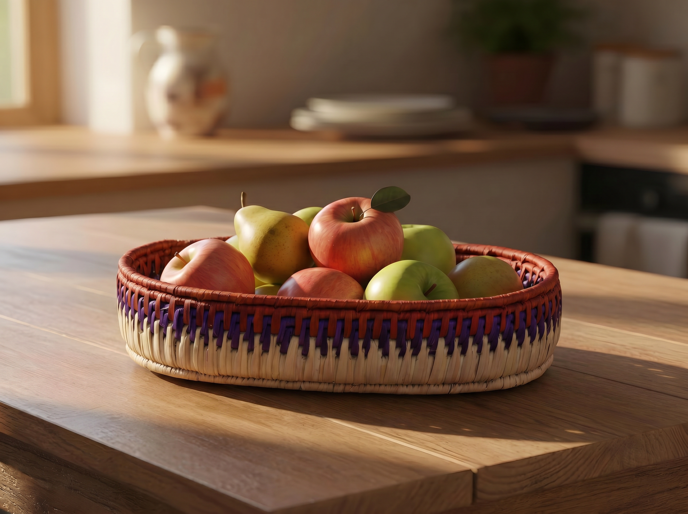 Red & Purple Handwoven Oval Tortilla Basket
