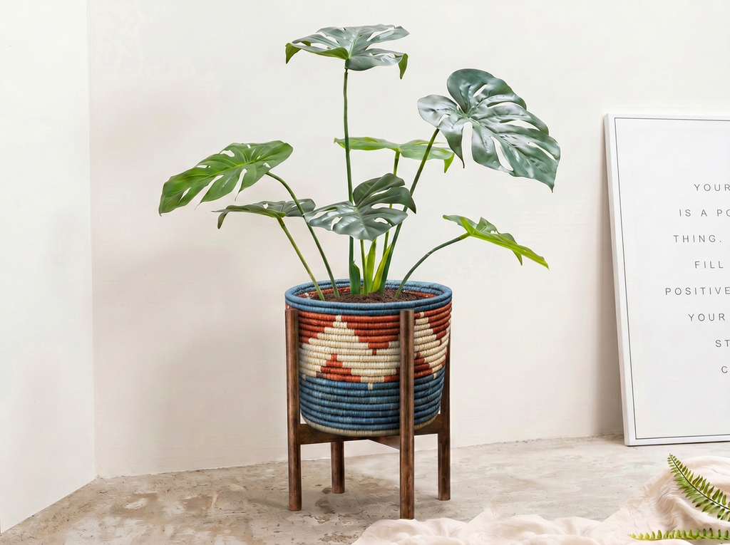 Blue Rim Planter Basket