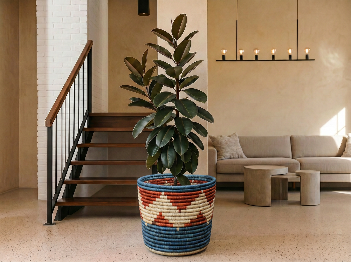 Blue Rim Planter Basket