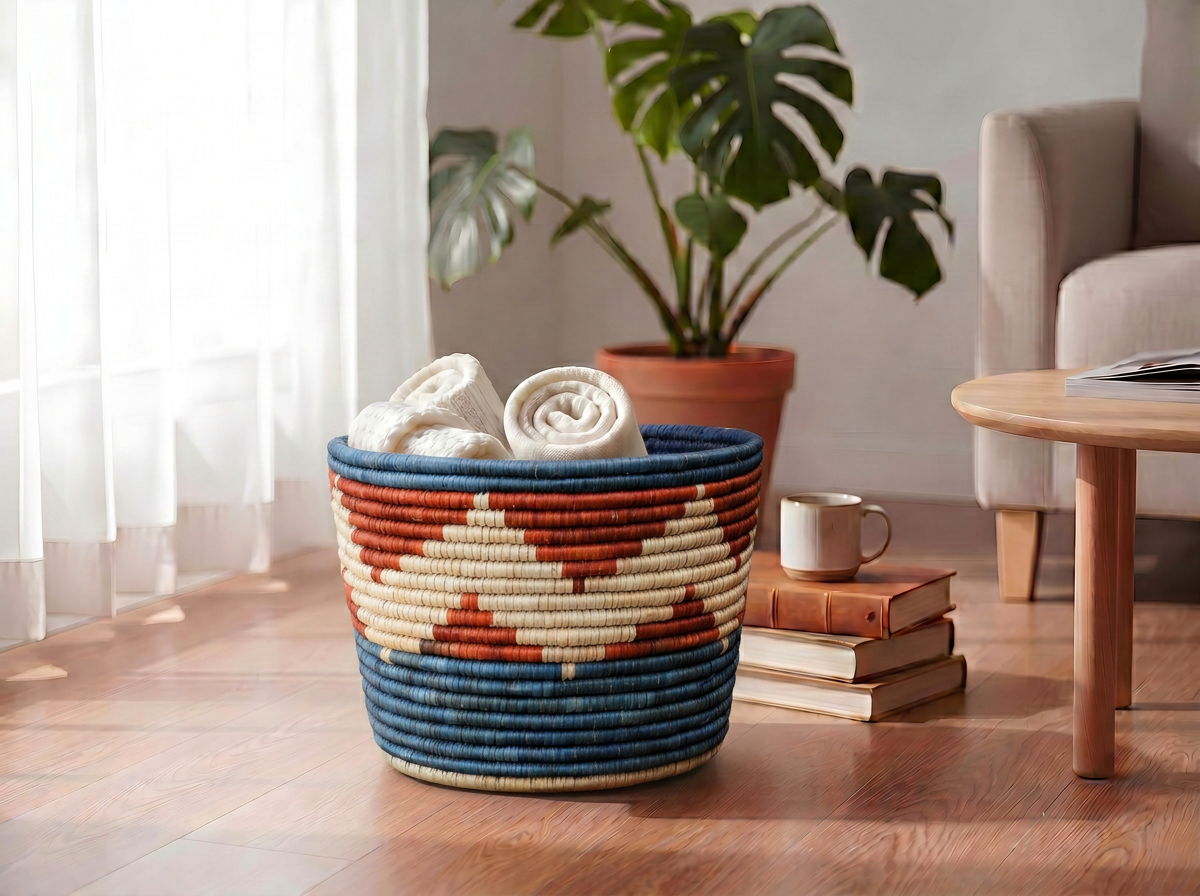 Blue Rim Planter Basket