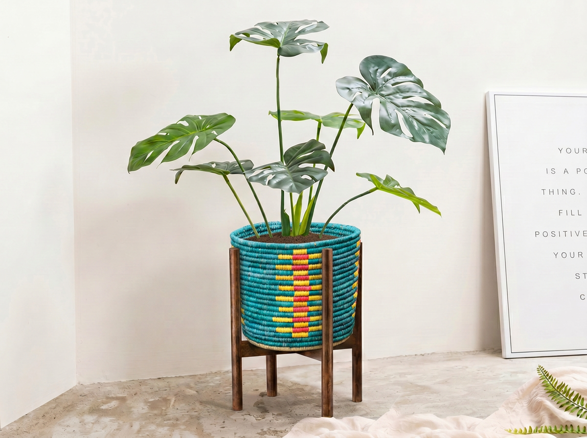 Teal Stairs Planter Basket