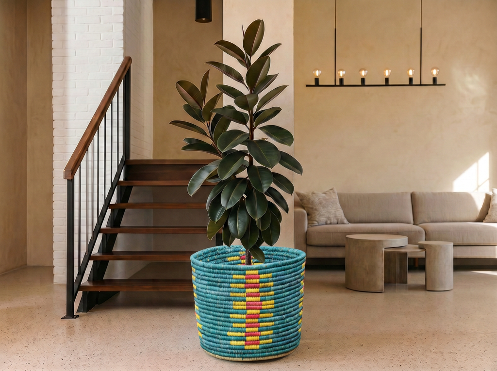 Teal Stairs Planter Basket